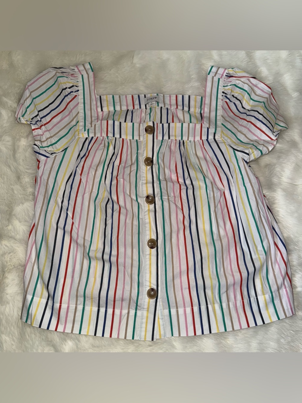J.Crew Poplin Rainbow Stripe Square Neckline Top Size L